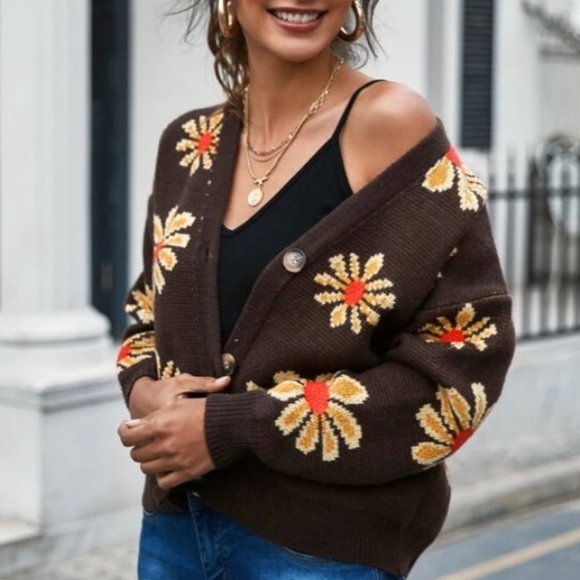New Retro Daisy Cozy Cardigan Fall Sweater Cute! - Picture 1 of 5